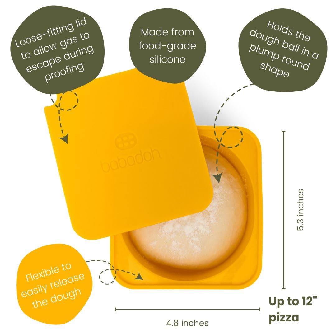 Babadoh Pizza Dough Proofing Silicone Containers with Lids | Pizza Making Accessories | The Perfect Pizza | Set of 6 | Multi Yellow (2 Dough, 2 Olive, 2 Yellow) | Original Size (make 12" Pizzas)