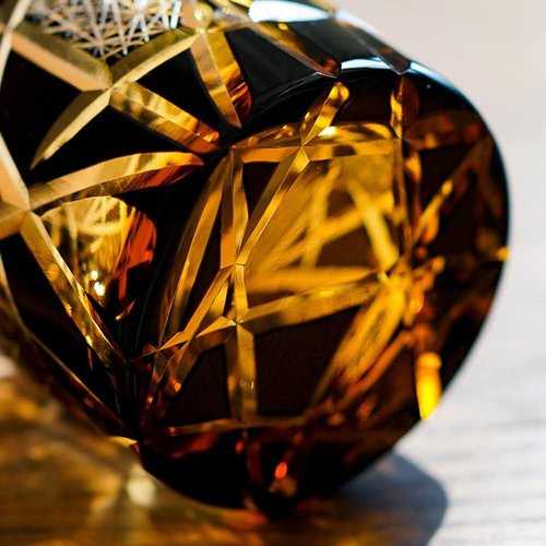 LOUISEYUN Edo Kiriko Old Fashioned Whiskey Glasses Japanese Style Crystal Amber 8 0z Black Diamond Cut Glass Cup Tumbler for Vodka Cocktail