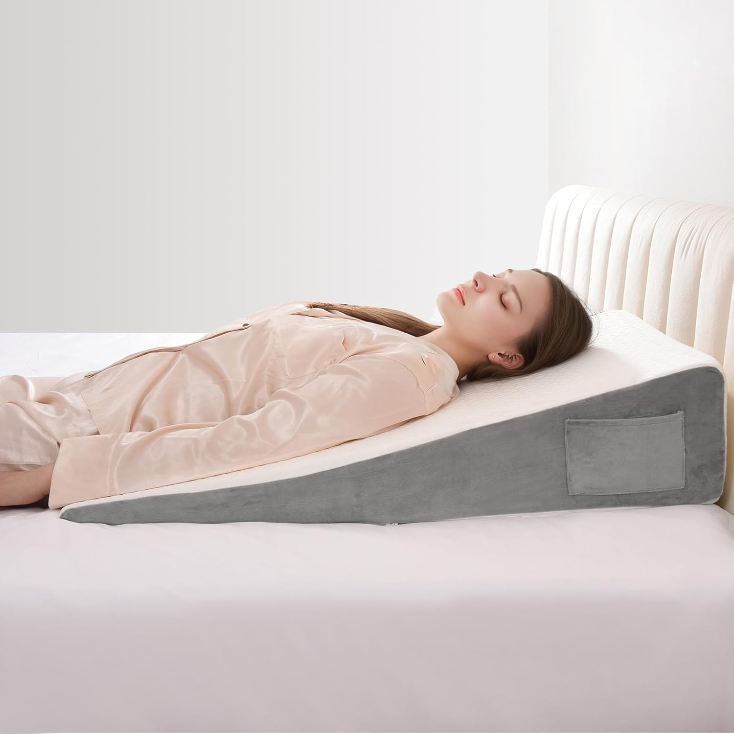 Vekkia 34" Extra-Long Wedge Pillow - Back & Arm Support for Surgery Recovery | Snoring Relief, Washable Cover, 7.5" Height, White