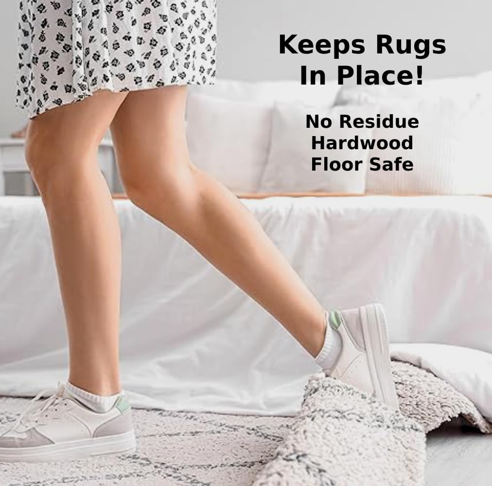 Skiennix Rug Tape - No Damage Grip for Hardwood & Cement Floors | 12 Pcs Non-Slip Carpet Pad