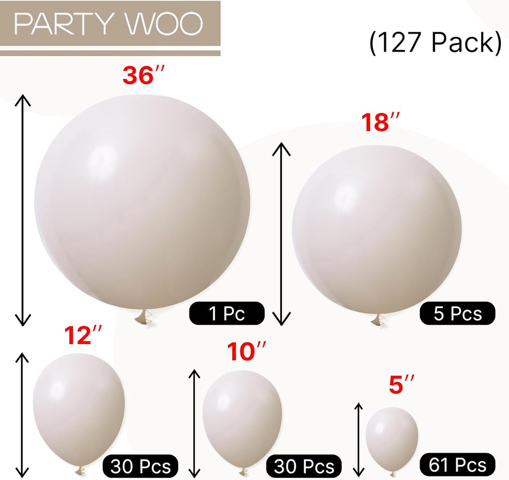 PartyWoo White Sand Balloons - 127-Piece Boho Balloon Arch Kit | Off-White & Beige Sizes for Weddings & Parties
