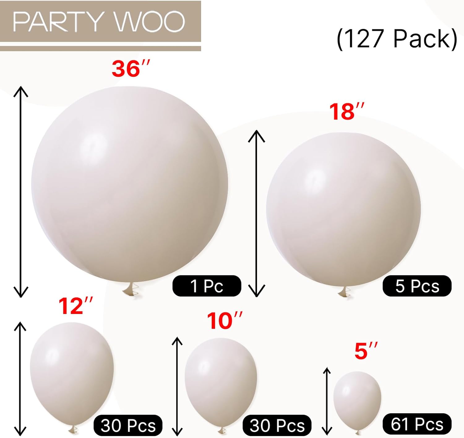 PartyWoo White Sand Balloons - 127-Piece Boho Balloon Arch Kit | Off-White & Beige Sizes for Weddings & Parties