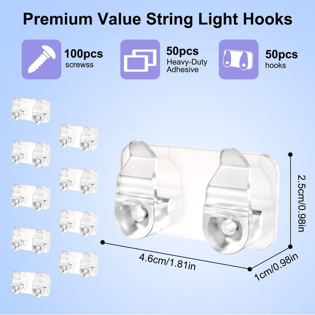 Outdoor Light Clips - 50 Heavy-Duty Waterproof Adhesive Clips for Hanging LED Lights | Perfect for Weddings & Patios