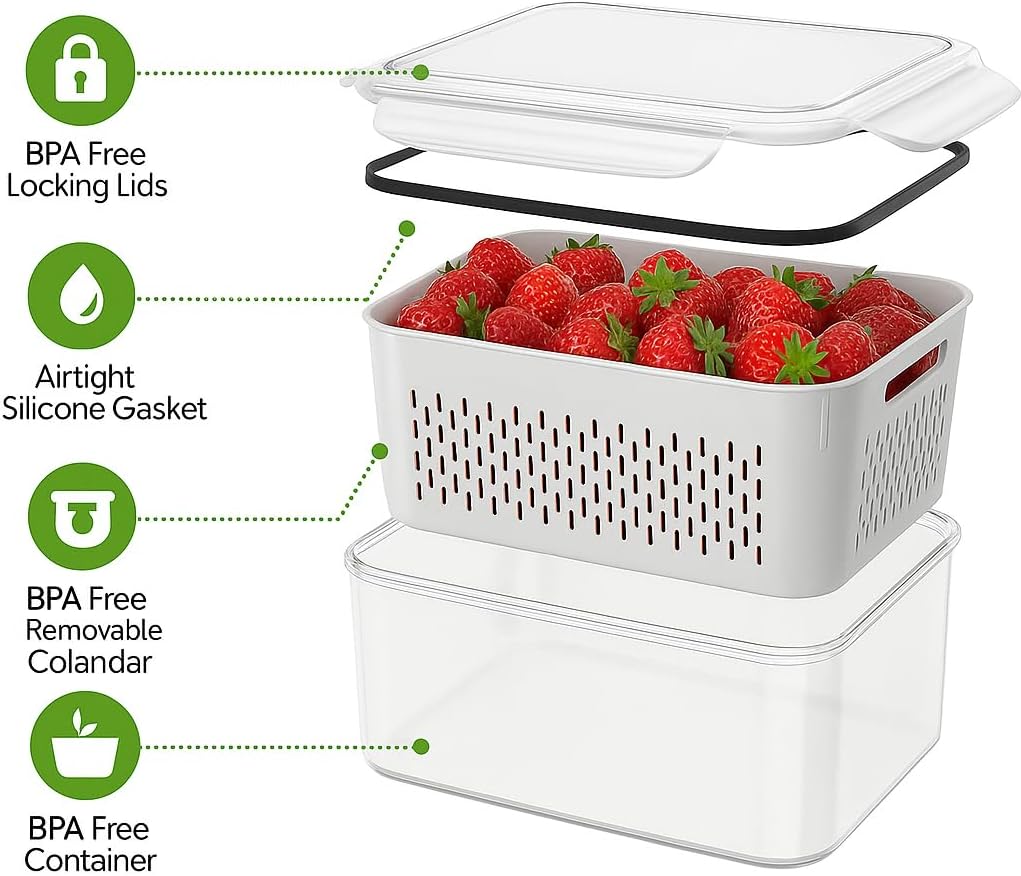 Skiennix Fruit Storage Containers - 5 Set BPA-Free, Leakproof & Dishwasher Safe for Fresh Produce