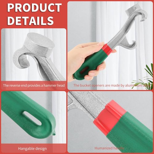Bucket Opener Tool 5 Gallon Bucket Opener Aluminum Pail Opener, Paint Bucket Lid Opener Wrench Metal Can Opener Lid Pail Remover Tool for Home Industrial(Green)