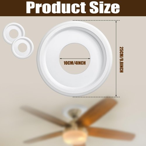 Moukeren 4 Pieces Ceiling Medallion Molded PU Ceiling Fan Medallions for Light Fixtures 9.8" OD x 4" ID Smooth White Finish Light Cover for Home Chandeliers Round Ring Plate Decor