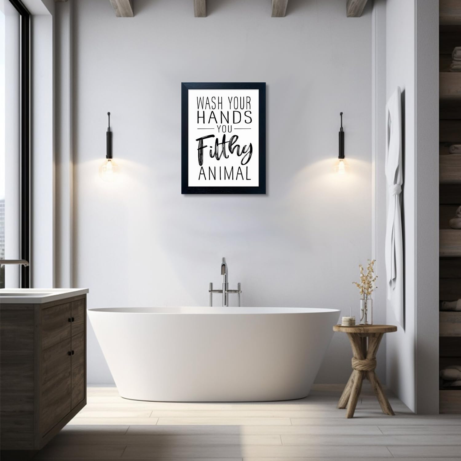 Regine Switzerland Bathroom Decor | Black and White Framed Art for Guest Toilets & Kids' Washrooms