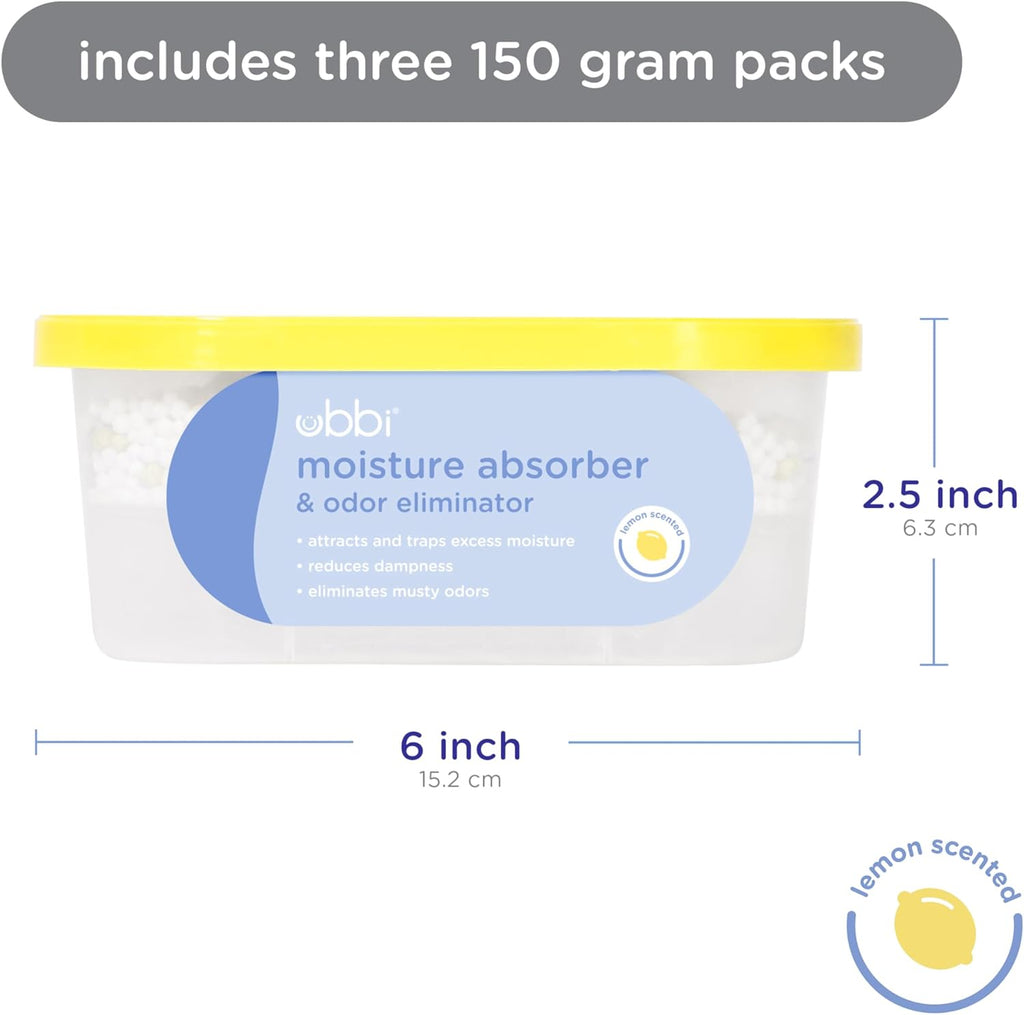Ubbi Moisture Absorber - Odor Eliminator Tub with Lemon Scent | 3 Pack for Dampness Control
