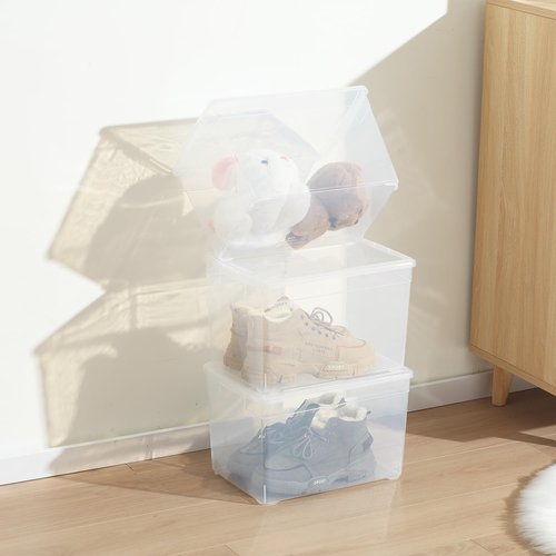 novelinks 6 Pack 22QT Plastic Storage Bins with Lids, Stackable Clear Containers with Latches, Durable Nestable Boxes for Office, Home, Garage, Shoes Organization