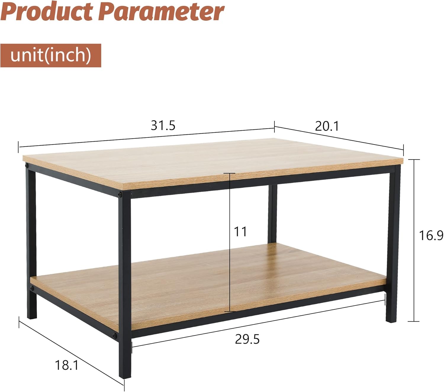 Skiennix 2-Tier Coffee Table - Metal Frame with Wood Finish & Open Storage Shelf | Easy Assembly