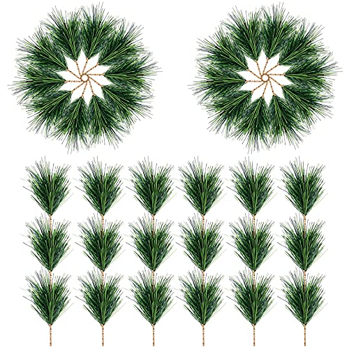 Artificial Green Pine Needles Branches - 60 pcs Small Pine Twigs for Christmas Garland and Wreath Decor - Holiday Garden Decoration
