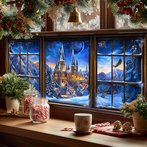 HOMETITUTE Castle Snow Night Window Cling Privacy Film 39.3x17.7"