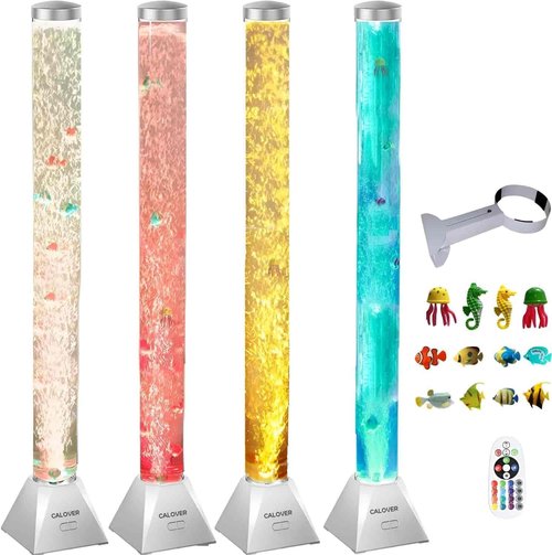 CALOVER 4FT Sensory Water Bubble Tube Floor Lamp with Bracket– Fake Aquarium Tank Night Light for Home, Office, Sensory Room and Christmas Holiday, Birthday Gift for Kids, Autism, Men & Women