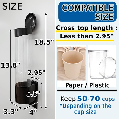 Japard Cup Dispenser Holder for Water Cooler with Magnet for Wall Mount, 4oz - 7oz Paper Plastic Cups Cones for Home Bathroom Office Hospital White with Magnetic Sheet