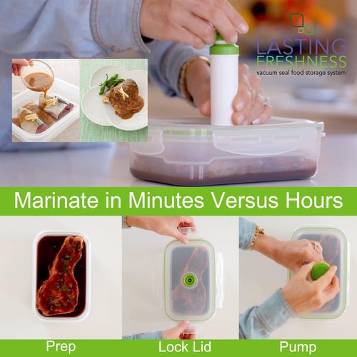 Lasting Freshness BPA-Free Plastic Vacuum Seal Containers with Hand Pump – Airtight Food Storage, Meal Prep & Pantry Organization, Preserves Freshness 5X Longer, 11-Piece Set