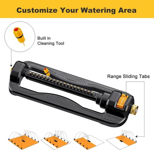 FANHAO Oscillating Sprinkler - Durable Lawn Watering System for Up to 3,600 Sq. Ft. | 19 Adjustable Nozzles