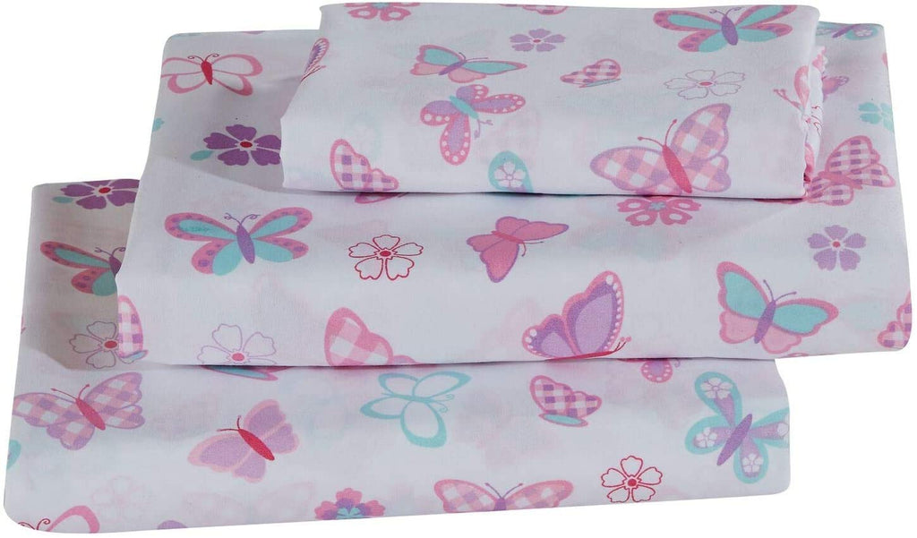 Kids Zone CollectionKids Zone Home Linen Full Size Sheet Set for Girls and Teens Butterfly Pink Purple Turquoise White New