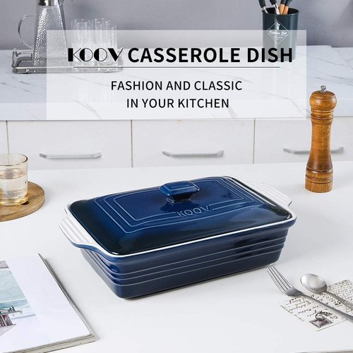 KOOV Ceramic Casserole Dish - Covered Rectangular Lasagna Pan for Cooking | 9 x 13 Inches, Gradient Blue
