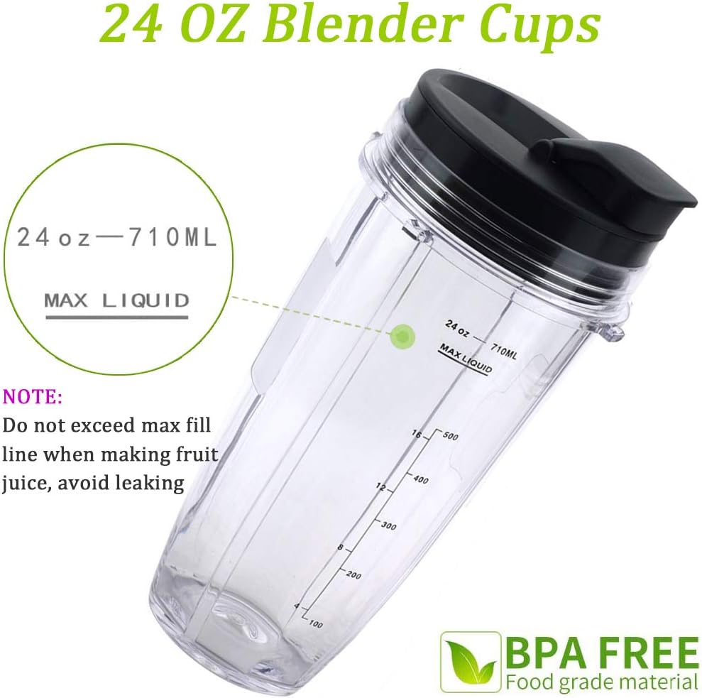 Nutri Ninja Replacement Blender Blade & 24oz Cup Accessories with Lid - Compatible with SS150, SS300, SS400