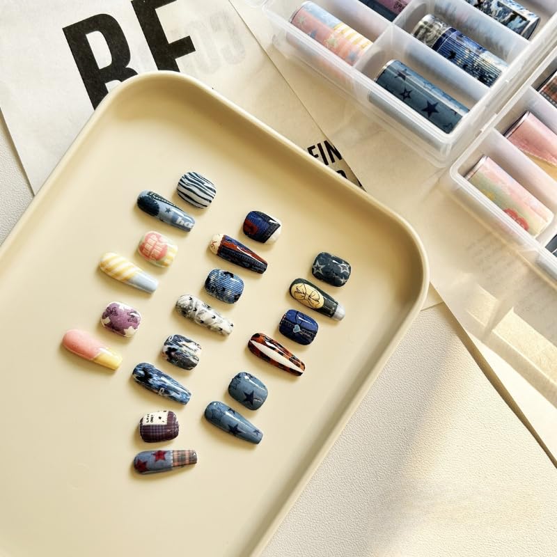 MIXNEX Denim & Leopard Nail Art Transfer Foil Set – DIY Manicure Decals