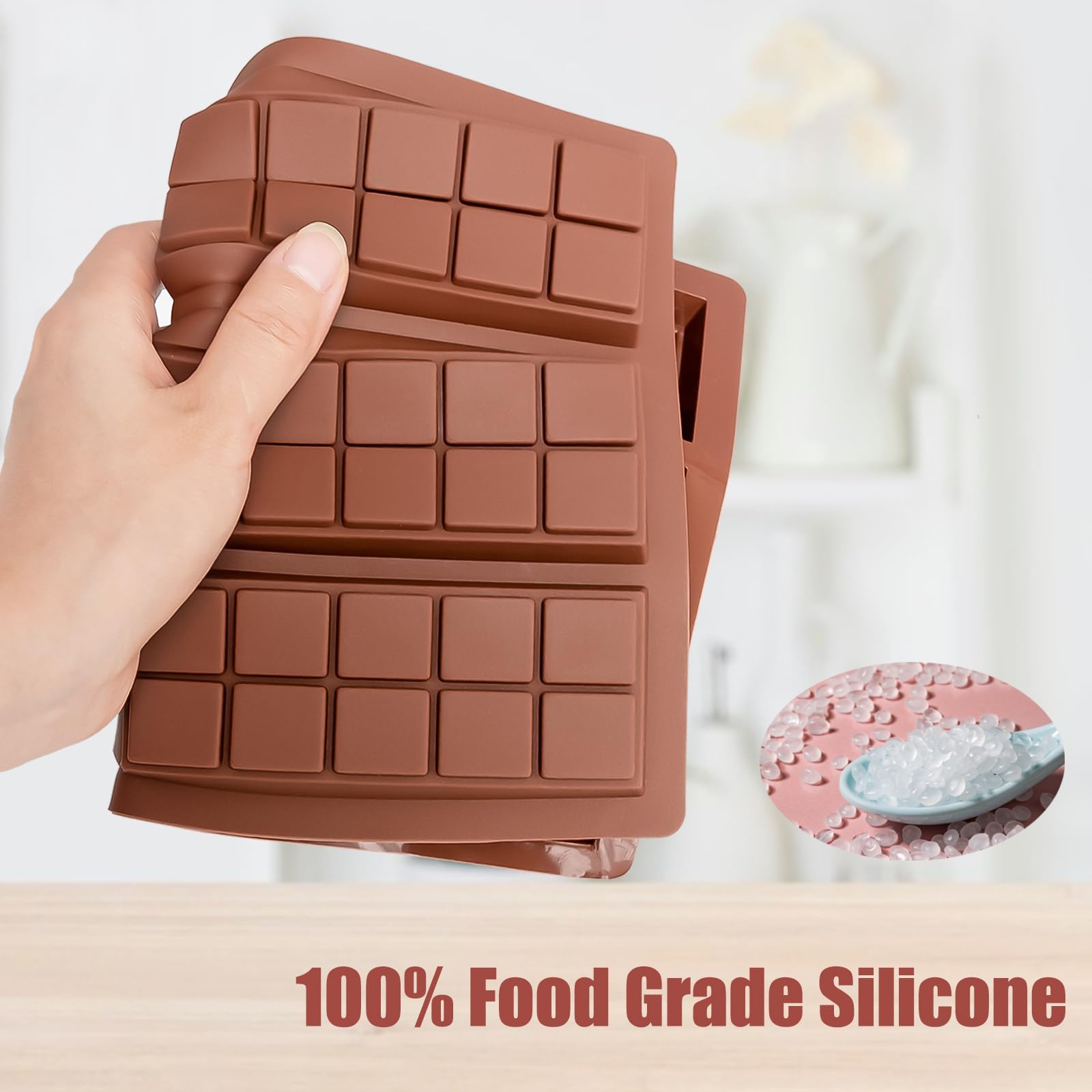 6 Cavities Chocolate Bar Mold Deep with 100pcs Storage Bags and 100pcs Stickers, Non-Stick Rectangle Wax Melt Silicone Molds for DIY Chocolate Molds Gift (6 Cell 10 Section)