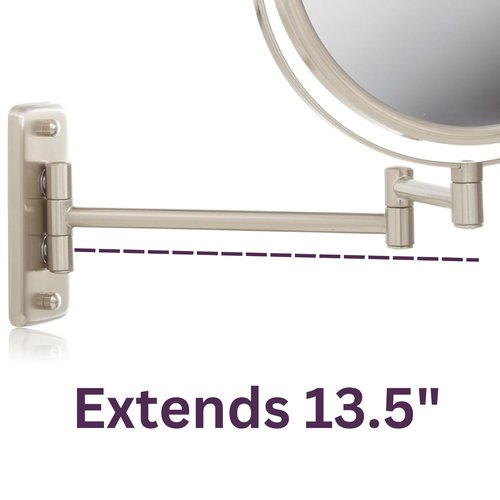 JERDON 8-Inch Two-Sided Swivel Wall Mount Mirror - Makeup Mirror with 8X Magnification & 13.5 inch Wall Extension - Nickel Finish - Model JP7808N