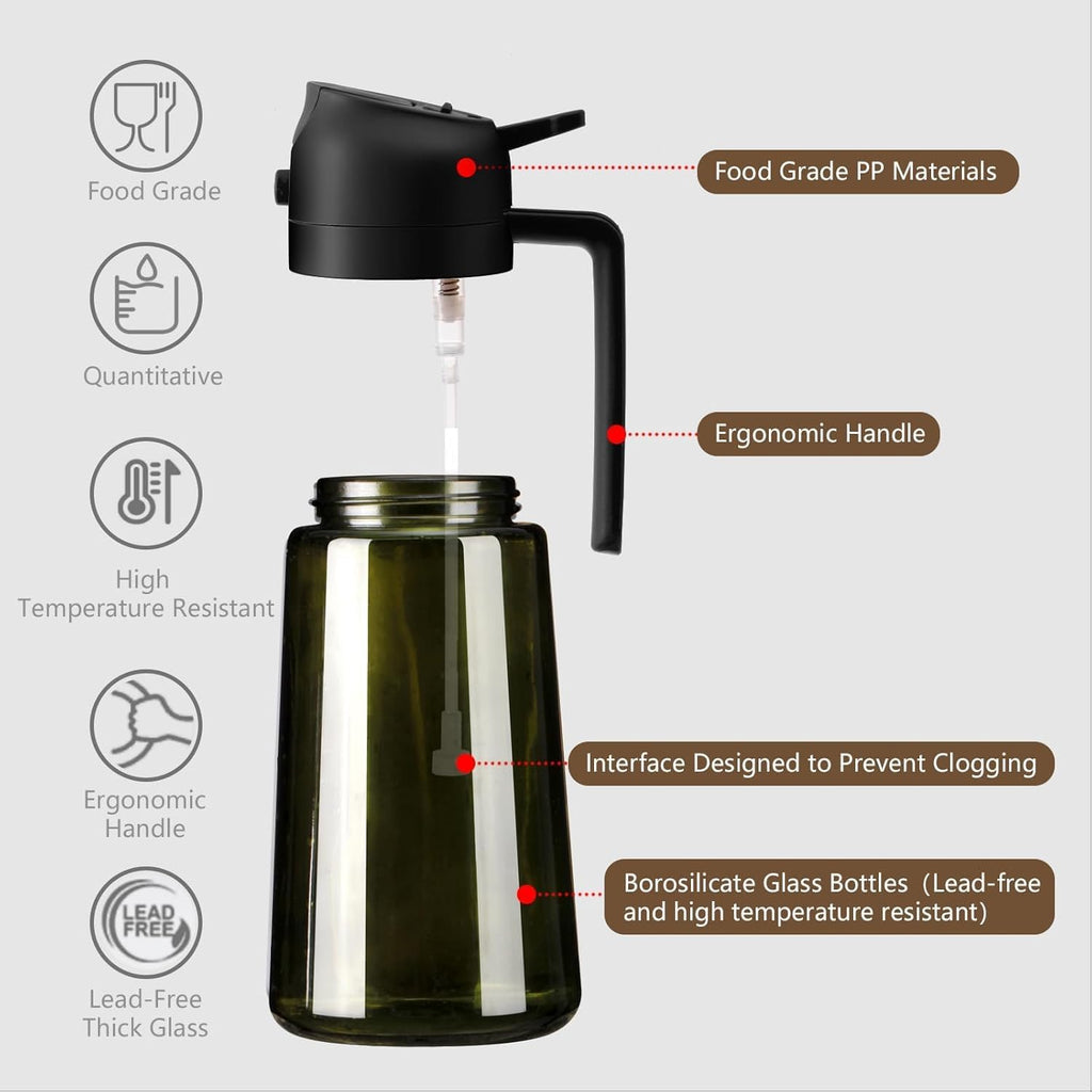 Sweet View Olive Oil Sprayer - 16oz Glass Light-Proof Oil Pourer for Cooking & BBQ