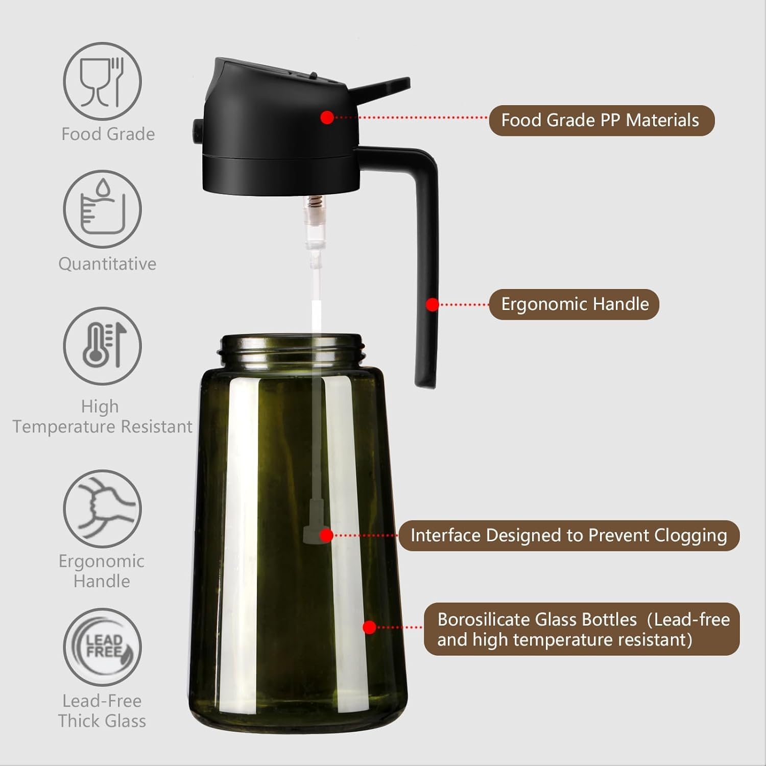 Sweet View Olive Oil Sprayer - 16oz Glass Light-Proof Oil Pourer for Cooking & BBQ