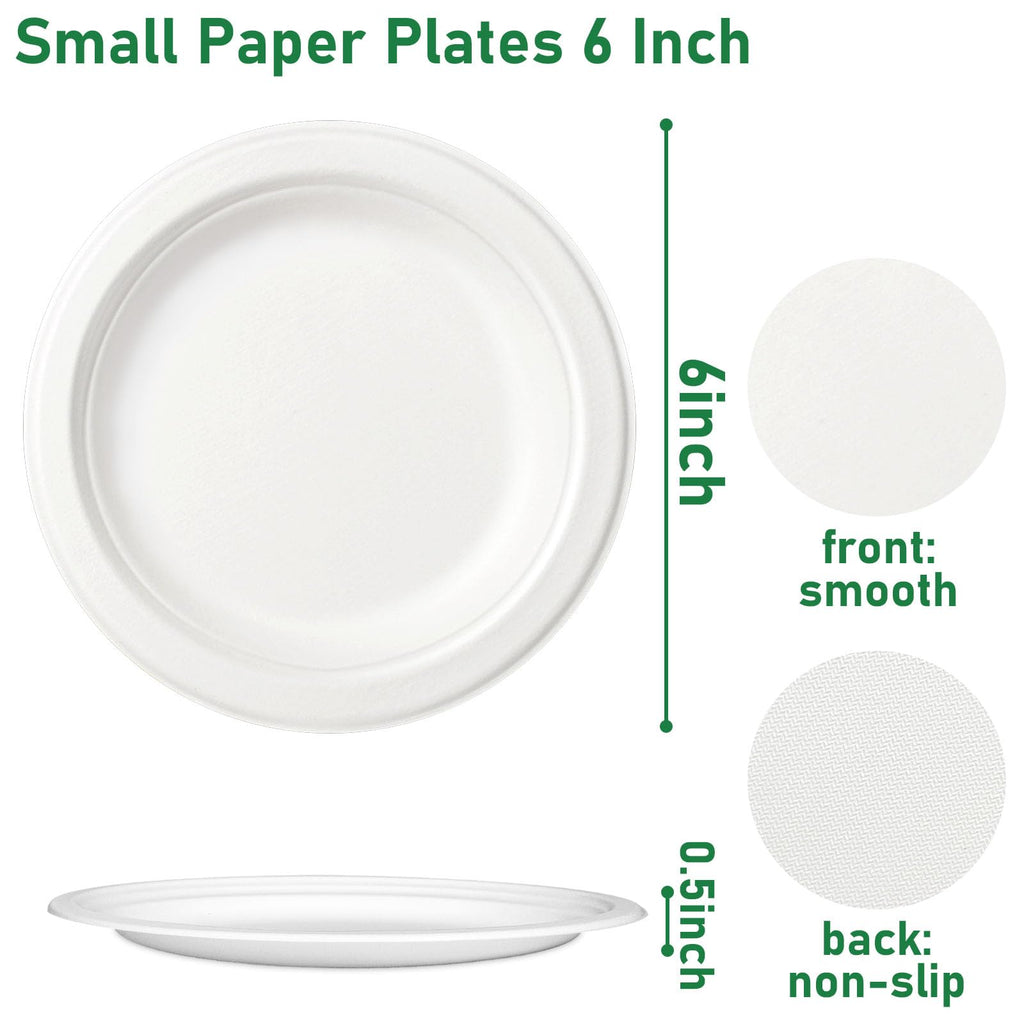 Uniecocus Small Paper Plates 6 Inch, Disposable Dessert Plates for Appetizer, Cake, White, 300 Pack