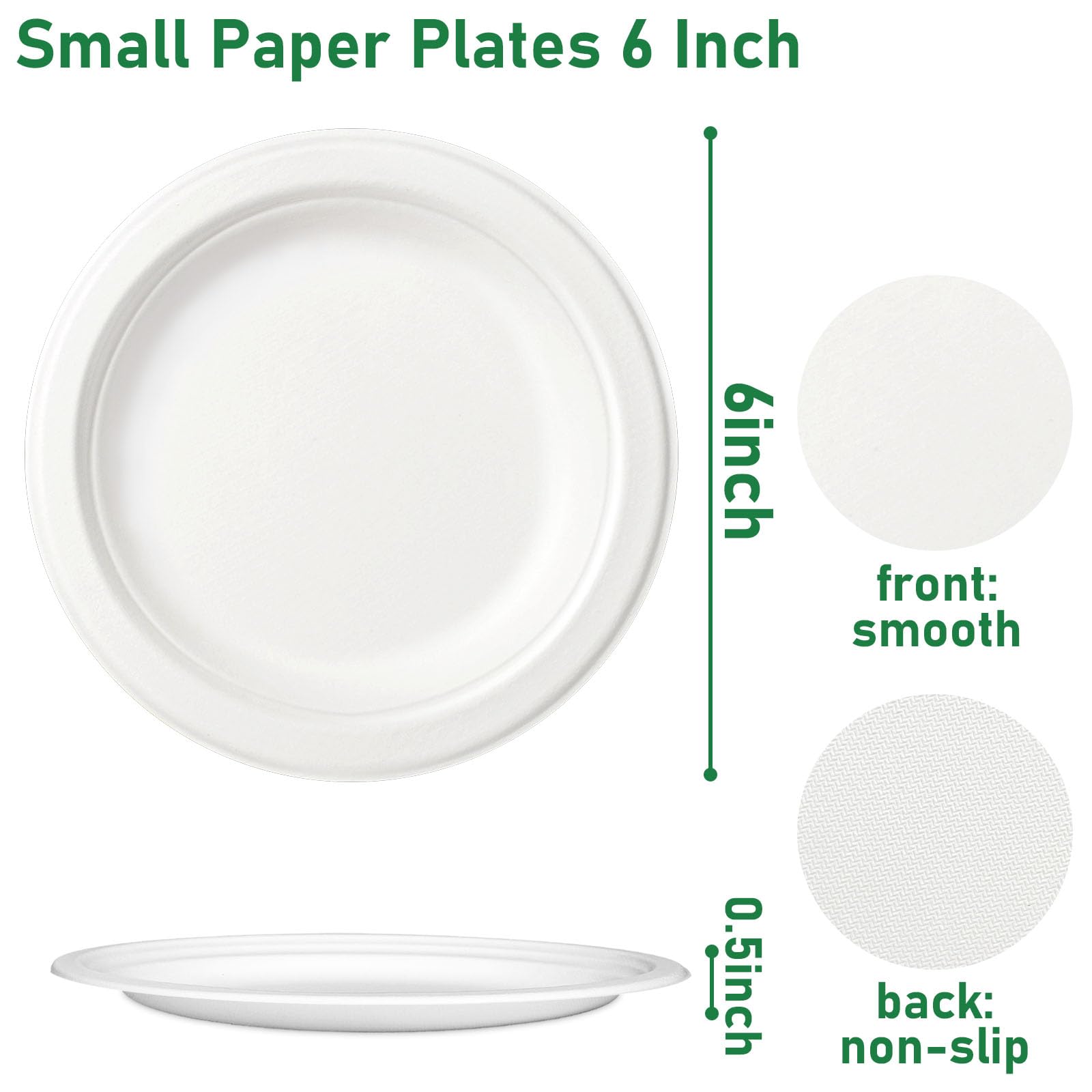 Uniecocus Small Paper Plates 6 Inch, Disposable Dessert Plates for Appetizer, Cake, White, 300 Pack