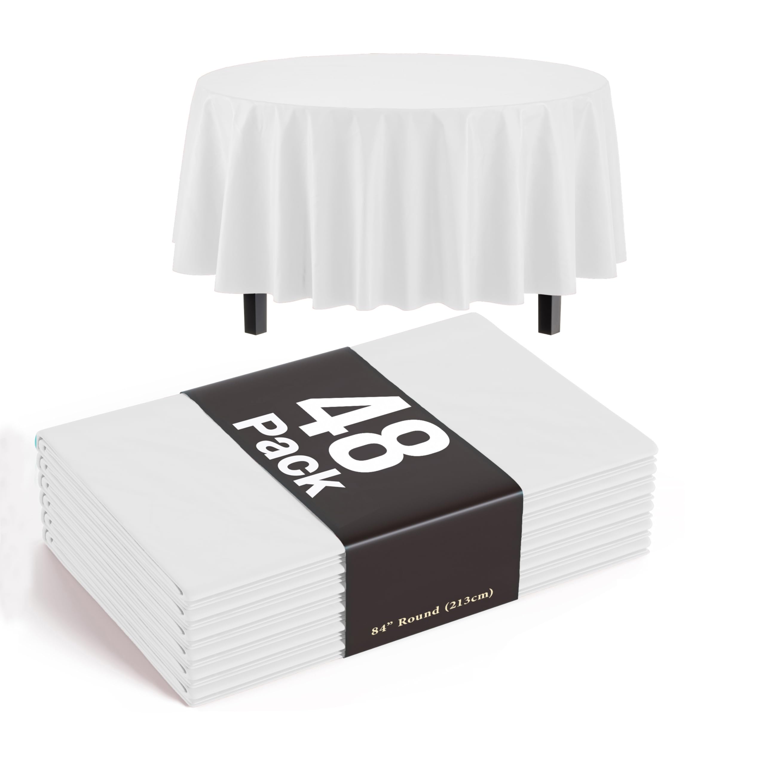 Party Solids White Round Tablecloths Plastic Table Cloth Disposable 48 Pack 84" Inch Round Table Cloth Disposable White Tablecloths Plastic Tablecloth Indoor/Outdoor Tablecloth Party Supplies