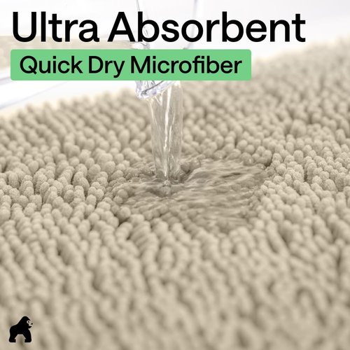 GORILLA GRIP Bath Rug Mat - Soft Absorbent Chenille | Quick-Dry Microfiber, Rubber Backing, 24x17, Sand