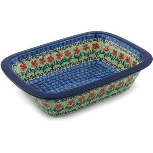 Polish Pottery Baker - Rectangular with Grip Lip - Maraschino