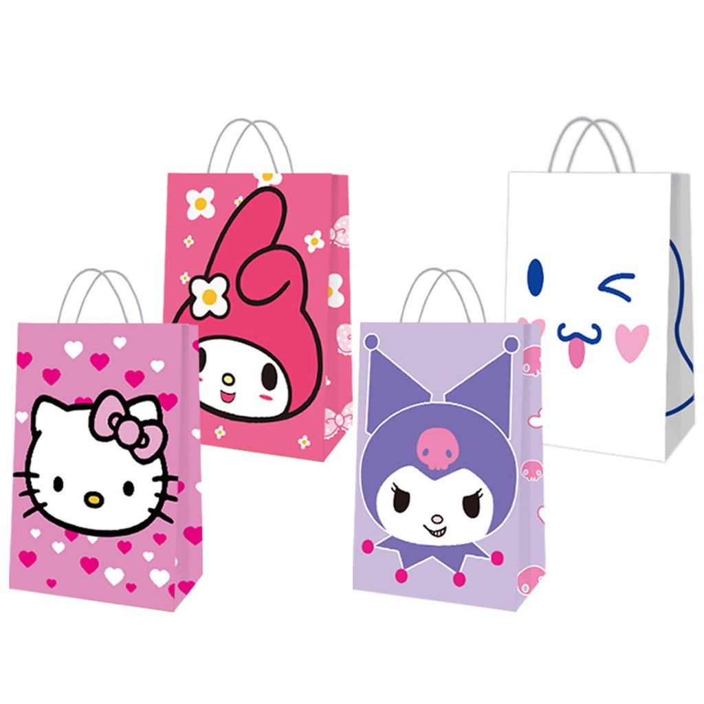 12 Pcs Cute Party Favor Bags, 4 Patterns Double Sided Printed Candy Goodie Treat Bags with Handle, Cartoon Pink Birthday Party Supplies for Kids