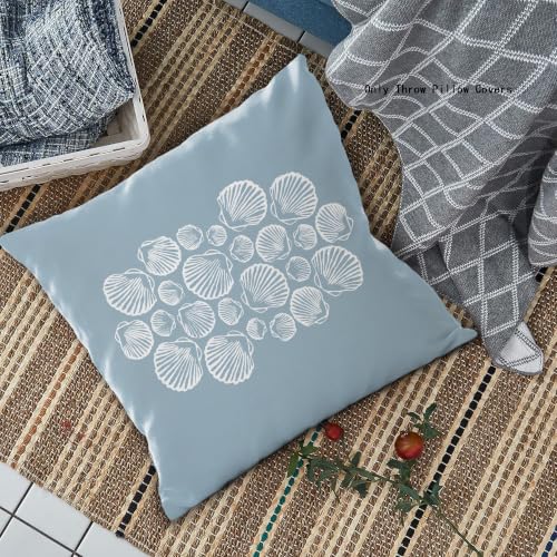 Fugkyut Blue Seashell Coastal Throw Pillow Cover 18x18 - Blue and White Variation