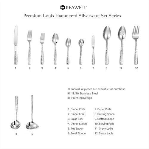 KEAWELL Premium 8-Piece Louis Hammered Fork Set, 18/10 Stainless Steel, Squared Edge with Smooth Rounded Edges for Enhanced Comfort, Dishwasher Safe (8, 8.3" Dinner Fork)