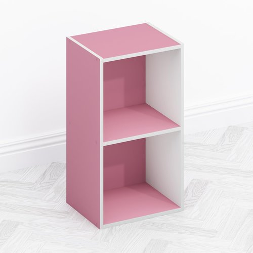Furinno TOMI Book Shelf, 2-Tier Modern Bookshelf, Open Shelves Bookcase 9 x 12 x 21, for Living Room, Bedroom, Home Office, Pink