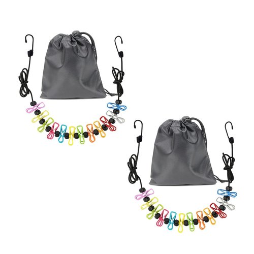 Retractable Portable Clothesline for Travel，Clothing line with 12 Clothes Clips，for Indoor and Outdoor Laundry Drying line，Outdoor Camping Accessories (2 Pack)