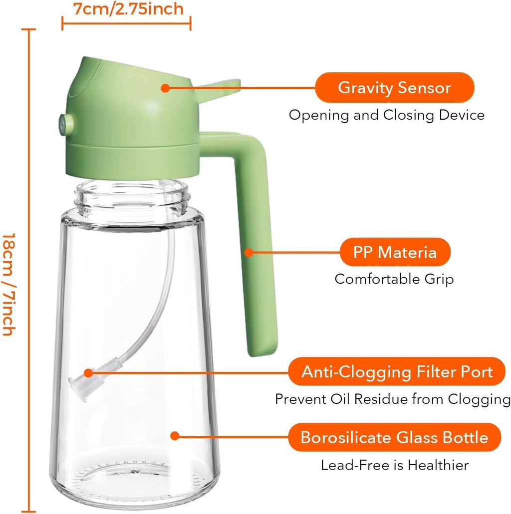 Skiennix Glass Olive Oil Sprayer - 16oz 2-in-1 Oil Dispenser for Cooking & BBQ | Premium Green Kitchen Gadget