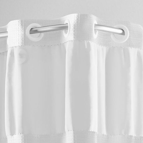Hookless It’s A Snap! Waffle Shower Curtain, 3-in-1 Curtain Includes Fabric Shower Curtain with Sheer Top Window, Flex-On Rings & Fabric Liner with Magnets, 71” x 74”, White