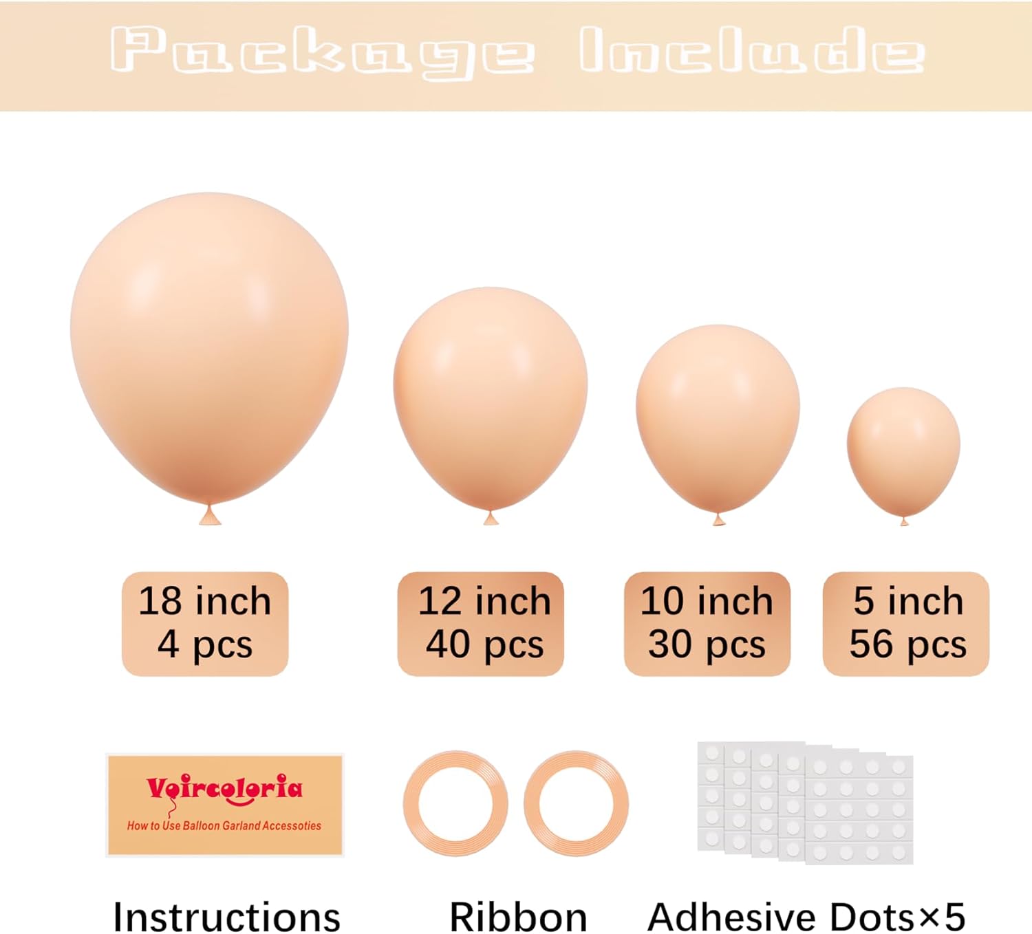 Voircoloria 130-Piece Pastel Orange Balloon Garland Kit - Latex Balloons for Birthday, Baby Shower, Graduation & Gender Reveal Parties