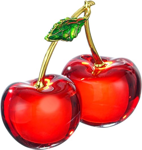 Crystal Cherry Decor - Elegant Glass Fruit Accent for Kitchen & Living Room - Red Collectible