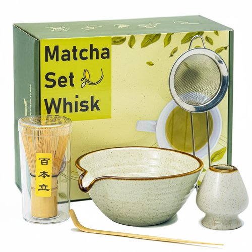 Zzlright Matcha Whisk Set,Matcha Set,Matcha Kit,Matcha Bowl with Spout,Scoop,Sifter,Bamboo Whisk,Chasen Holder,Unique Gifts for Women Mom her Grifend,Gifts for Christmas, Birthday