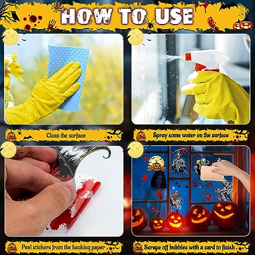 63PCS Halloween Window Clings - Bloody Handprints & Skeletons