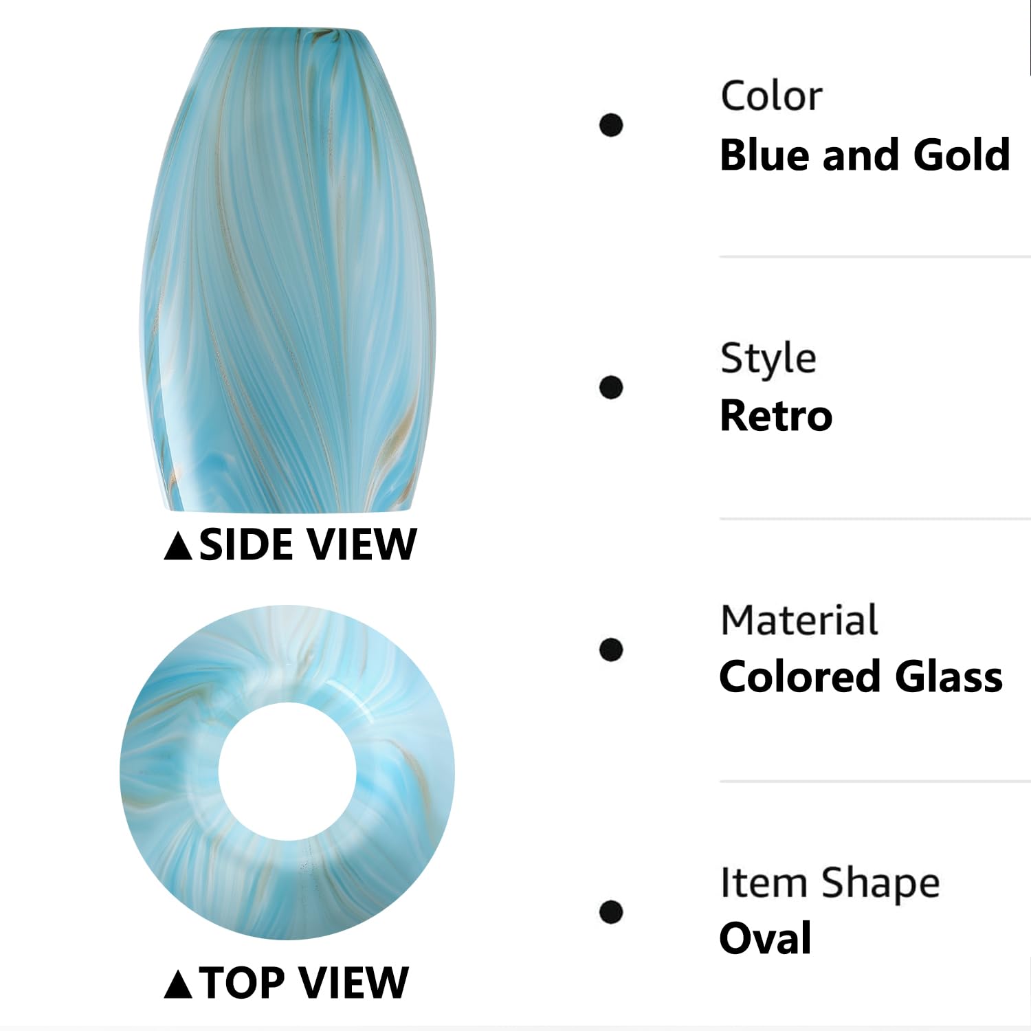 Fixture Replacement Globe Shade,Lampshade for E26 Base 1-5/8 Inch Fitter, Color Art Glass Oval Lampshade Cover for Pendant Kitchen Wall Sconce Chandelier Vanity Light (3, Blue and Gold)