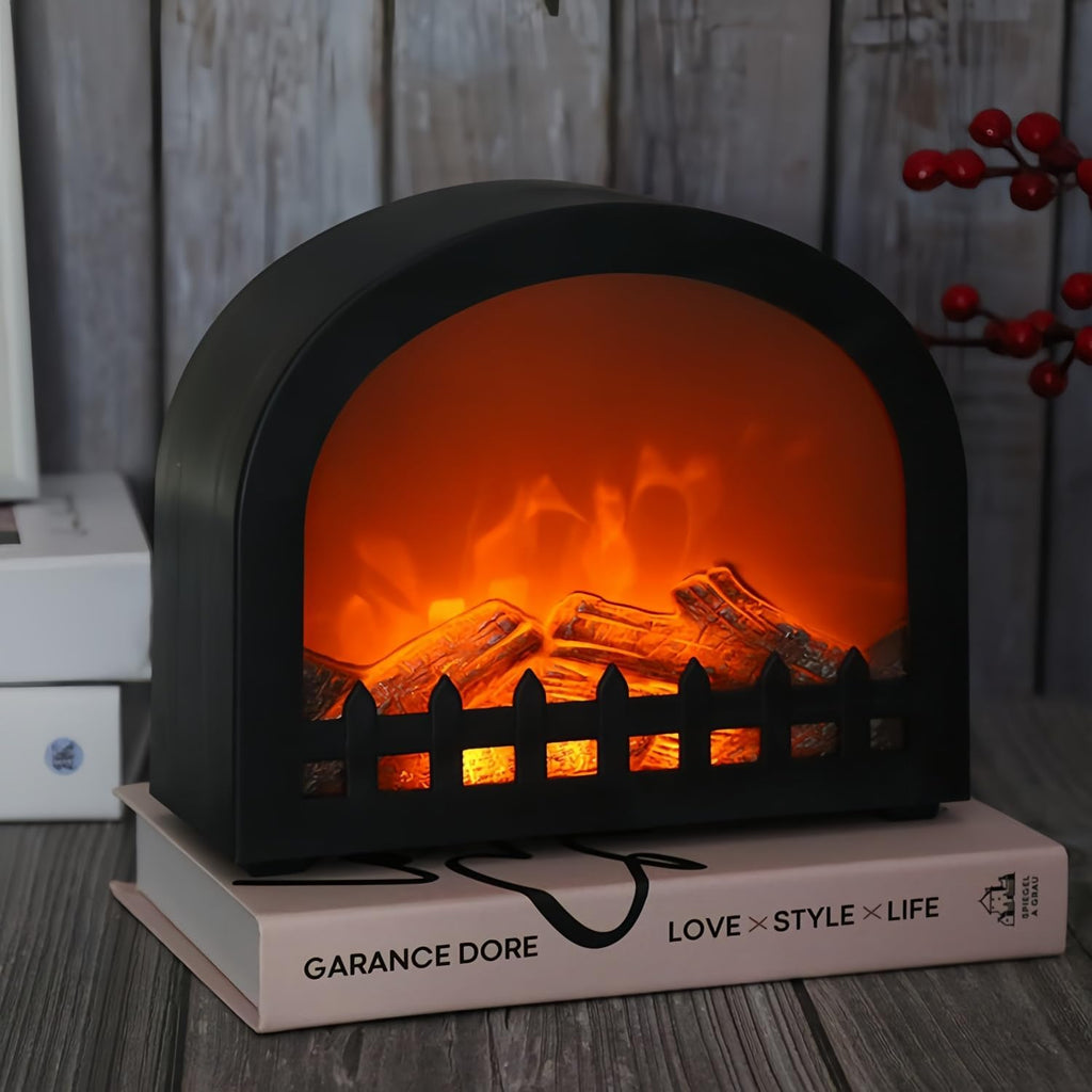 Skiennix Simulated LED Fireplace Lantern - USB & Battery Powered Flameless Light | Mini Cozy Home Decor