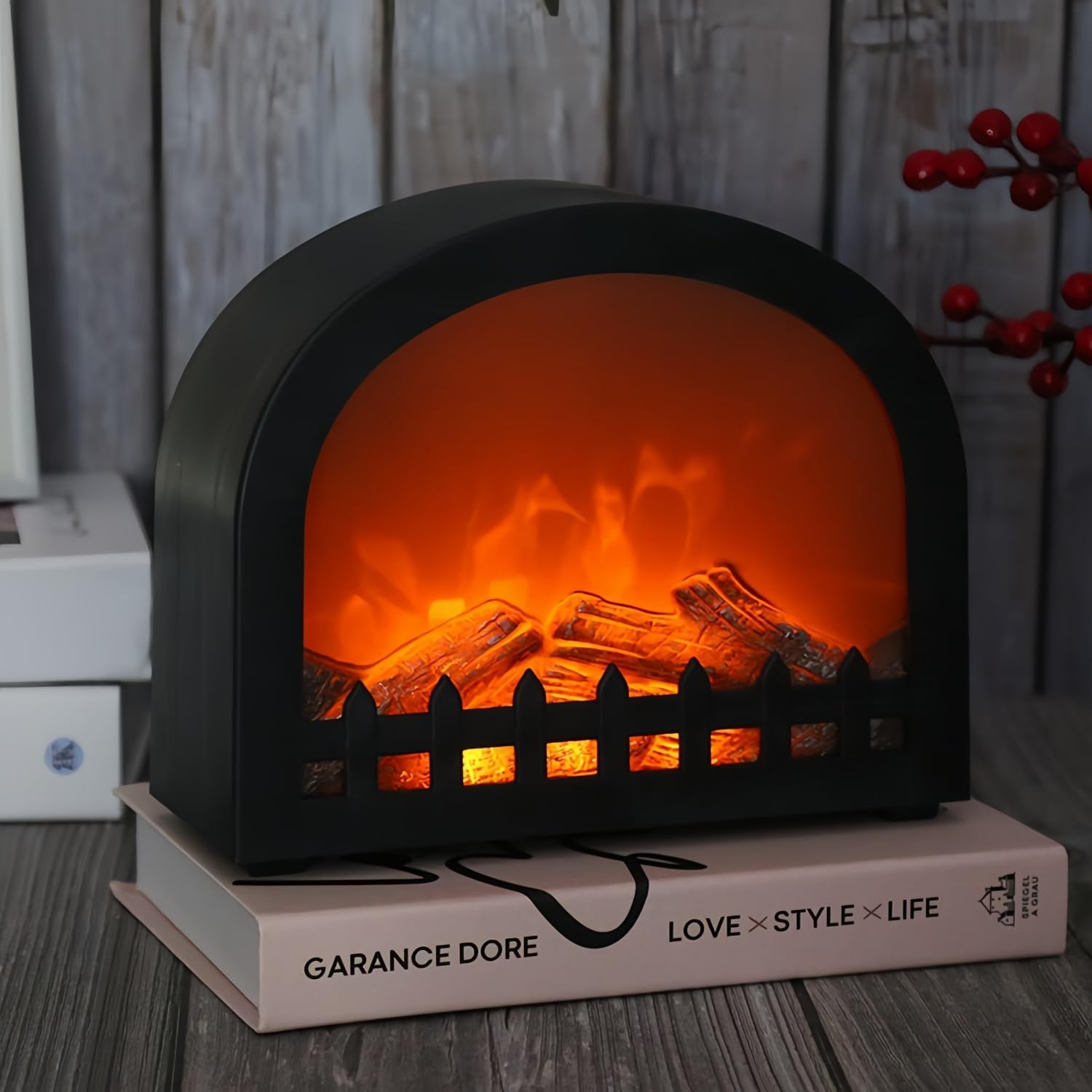 Skiennix Simulated LED Fireplace Lantern - USB & Battery Powered Flameless Light | Mini Cozy Home Decor