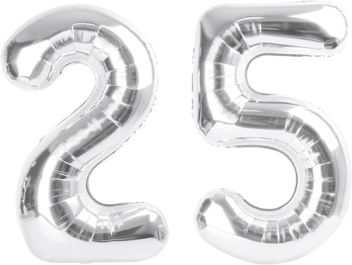 Happy 25th Birthday Decorations | Skiennix 40-Inch Silver Foil Number 25 Balloons for Women