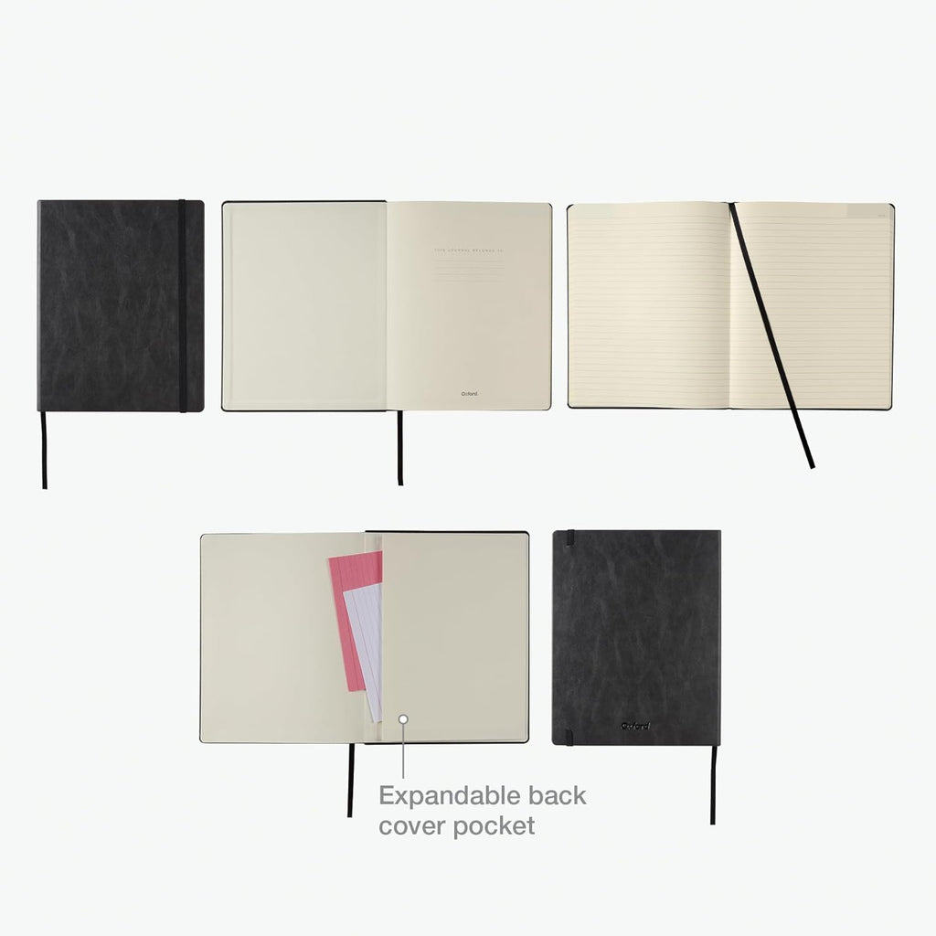 Oxford Journal Lined Writing Notebook - Classic Hardcover Writer's Journal, 192 Pages, 7.5" x 9.5", Black