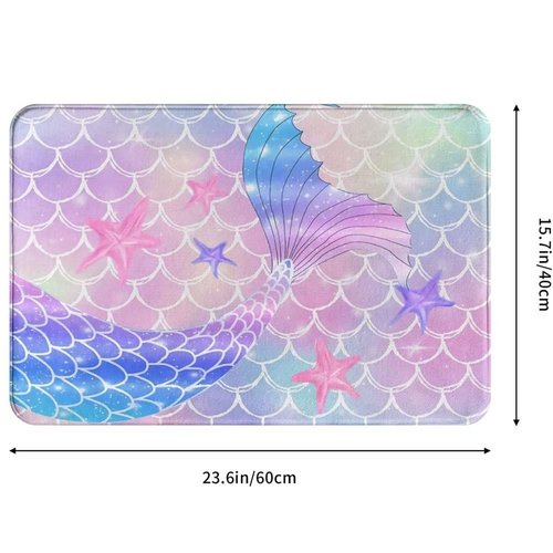 Pink Mermaid Bathroom Rug Decor for Girls,Cute Funny Ocean Mermaid Scales Tail Bath Mats for Kids Princess, Non Slip Soft Flannel Entryway Door Mat for Living Room Bedroom Kitchen Home 16x24 - Small